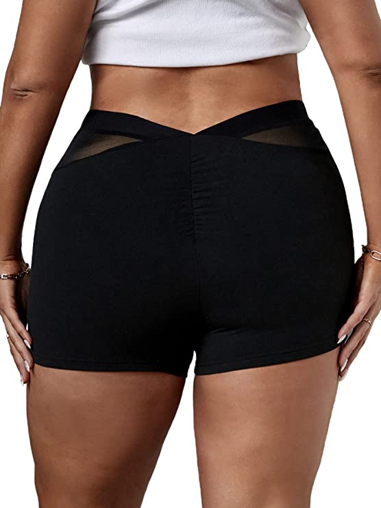 Women's Plus Mesh Biker Shorts High Waist Workout Shorts Compression Yoga Shorts