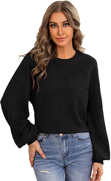 Women's Casual Long Sleeve Sweatshirt Solid Drop Shoulder Pullover Tops