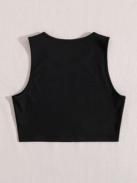 Women's Heart Graphic Print Round Neck Crop Tank Top Sleeveless Slim Fit Crop To