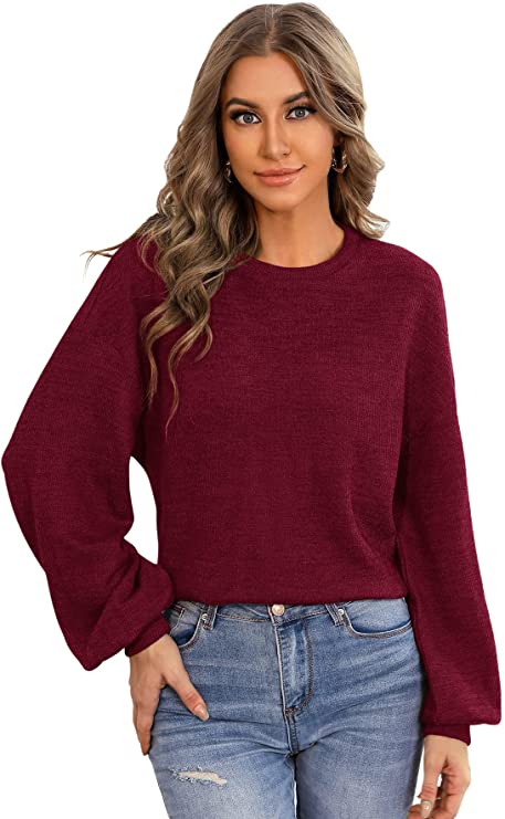 Women's Casual Long Sleeve Sweatshirt Solid Drop Shoulder Pullover Tops