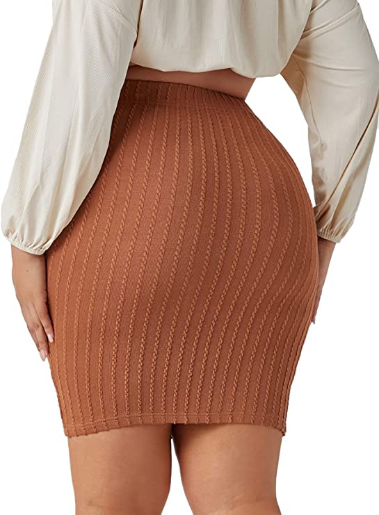 Women's Plus Size High Elastic Waist Bodycon Solid Short Mini Pencil Skirt