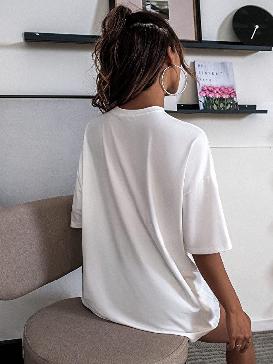 Women's Casual Graphic Short Sleeve Tee Oversized Round Neck T