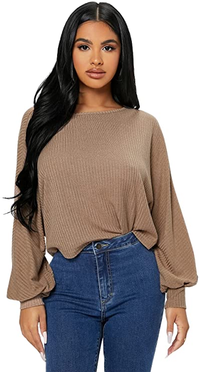 Women's Casual Long Sleeve Sweatshirt Solid Drop Shoulder Pullover Tops