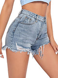 Women's Distressed High Waisted Jeans Shorts Ripped Raw Hem Denim Shorts with Pockets