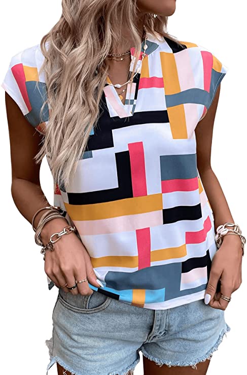 Women's Casual V Neck Batwing Sleeve Patchwork Workwear Shirt Blouse Tops
