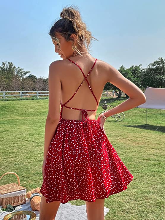 Women's Tie Open Back Sleeveless A Line Flare Short Mini Halter Dress Divahotcouture Women's Tie Open Back Sleeveless A Line Flare Short Mini Halter Dress Divahotcouture