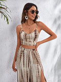 Women's Two Pieces Outfit Tie Dye Halter Crop Top and Criss Cross Split Thigh Maxi Skirt