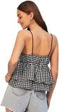 Women's Plaid Sleeveless Strappy Cami Tops Tiered Layer Ruffle Hem Camisole