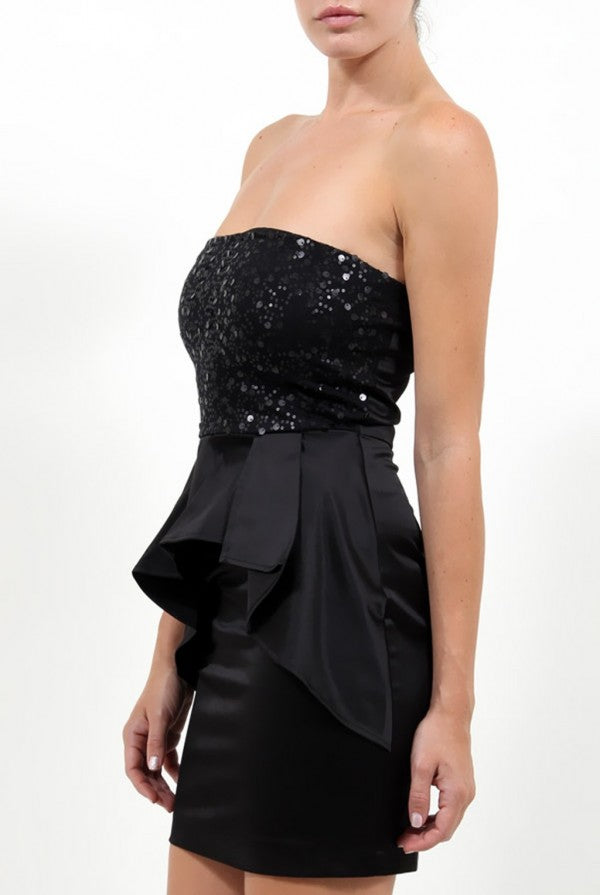 Black Sequin Peplum Dress