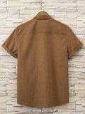Men's Casual Button Down Cuffed Short Sleeve Pocket Front Solid Shirt Tops