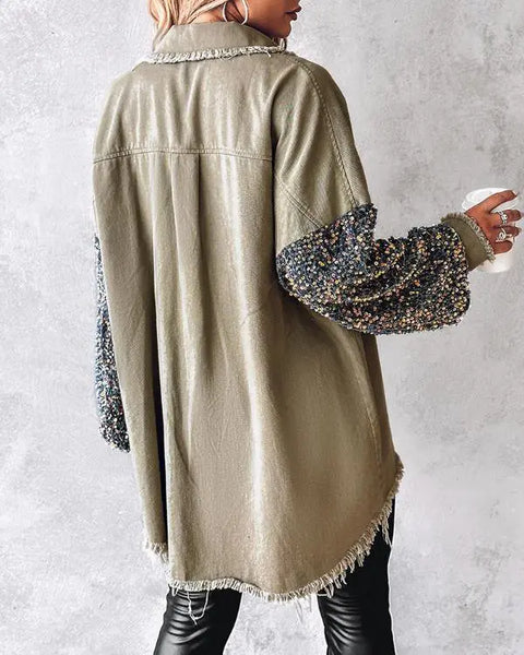 Veste courte à sequins contrastés et ourlet brut