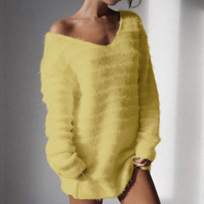 Winter Women Warm Dress Elegant O Neck Simple Casual Loose Women Plush –  Divahotcouture