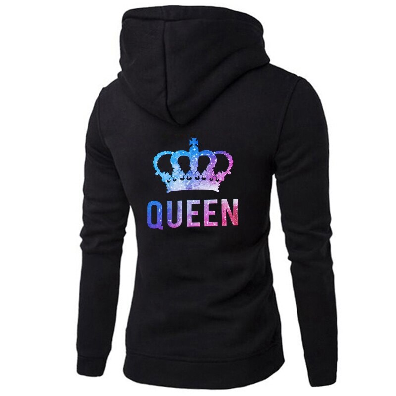 Women Men Lovers Sweatshirt Lovers Couples QUEEN KING CROWN Couple Hoodies