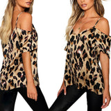 Women Blouse Plus  Tops And Blouses Ladies Summer Leopard Print Cold Shoulder Blouse Tees Shirt Tops(Upto 5XL)