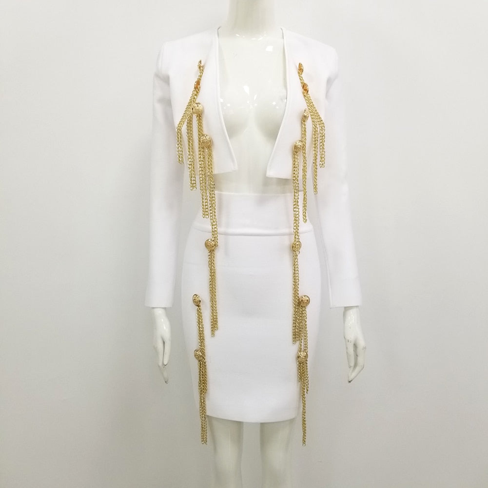 Top Quality Sexy Long Sleeve Black White Chain Two Piece Bodycon Banda Divahotcouture Top Quality Sexy Long Sleeve Black White Chain Two Piece Bodycon Banda Divahotcouture