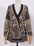 New Beaded Geometric 2023 Spring Winter Long Sleeves V-Neck Vintage Ladies Outwear vintage fashion Overcoats