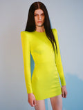Women Winter Sexy Long Sleeve Backless Hollow Out Yellow Black Mini Bandage Dress 2023 Elegant Evening Club Party Dress