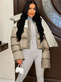 Turtleneck Thick Parkas Quilted Warmth Long Sleeve Winter Cotton-Padded Puffer Bubble Coat Casual Wild Skinny Outwear