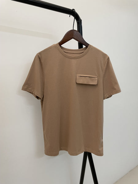 Summer Casual Solid T-shirts Women Fake Pocket O-Neck Cotton Short Sleeve Tees F