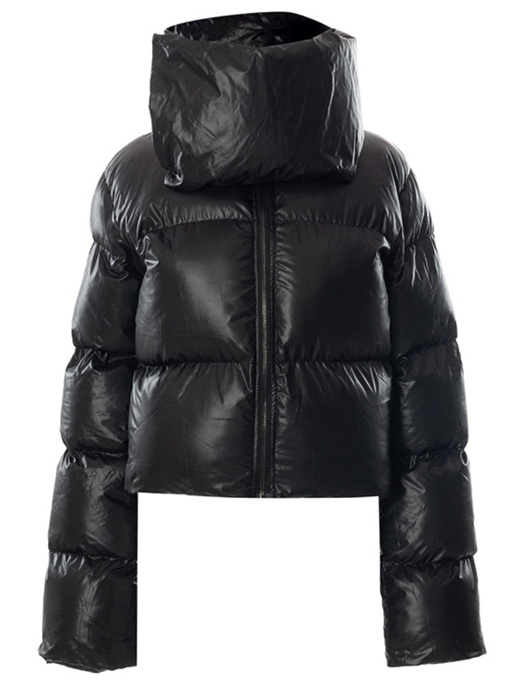 Winter Casual Black Oversized Bubble Coat for Women 2023 Fashion Zipper Scarf Collar Short Puffer Jackets Green Parka Streetwear