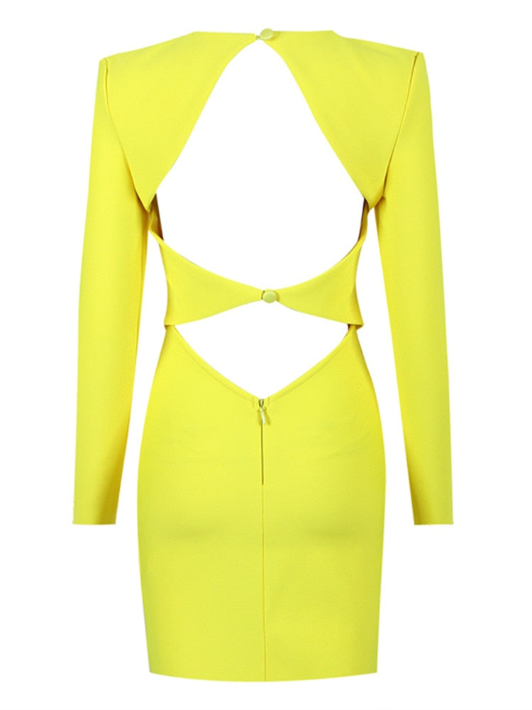 Women Winter Sexy Long Sleeve Backless Hollow Out Yellow Black Mini Ba – Divahotcouture