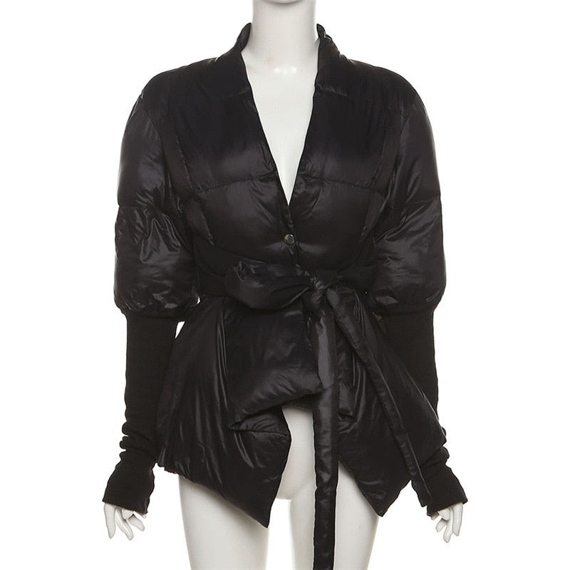 Woman Winter Coats 2023 Thick Warm Jacket Waist Down Cotton Padded Outwear with Belt Women's Parka Loose Jacket