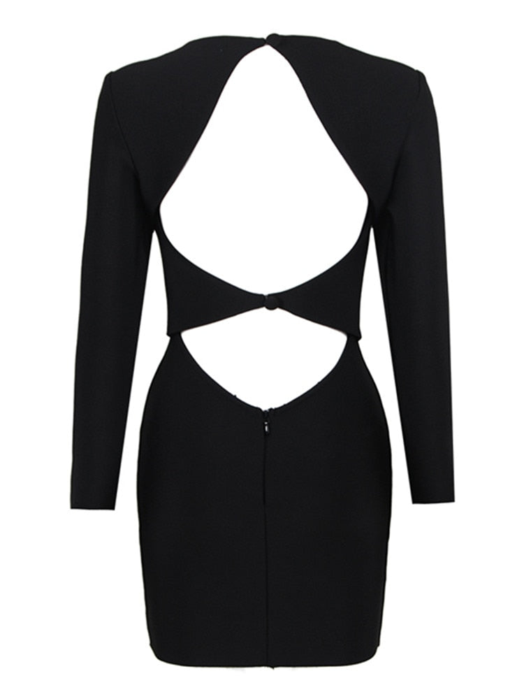 winter bandage dresses New Deer Lady Winter Black Embellished Bandage Dress Long Sleeve Sexy Celebrity Club Party Dresses