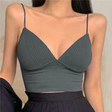 Women Seamless Crop Top Underwear Wire-Free V-Shaped Camisole Thin Straps Striped Solid Bralette Lingerie One-Piece Tube Tops