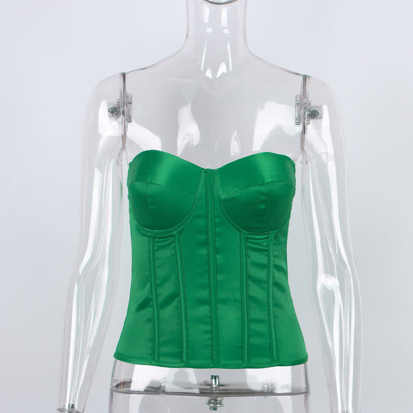 Cami Sleeveless Black Fashion Women Tank Tops Bustier Strapless sexy Tube Satin