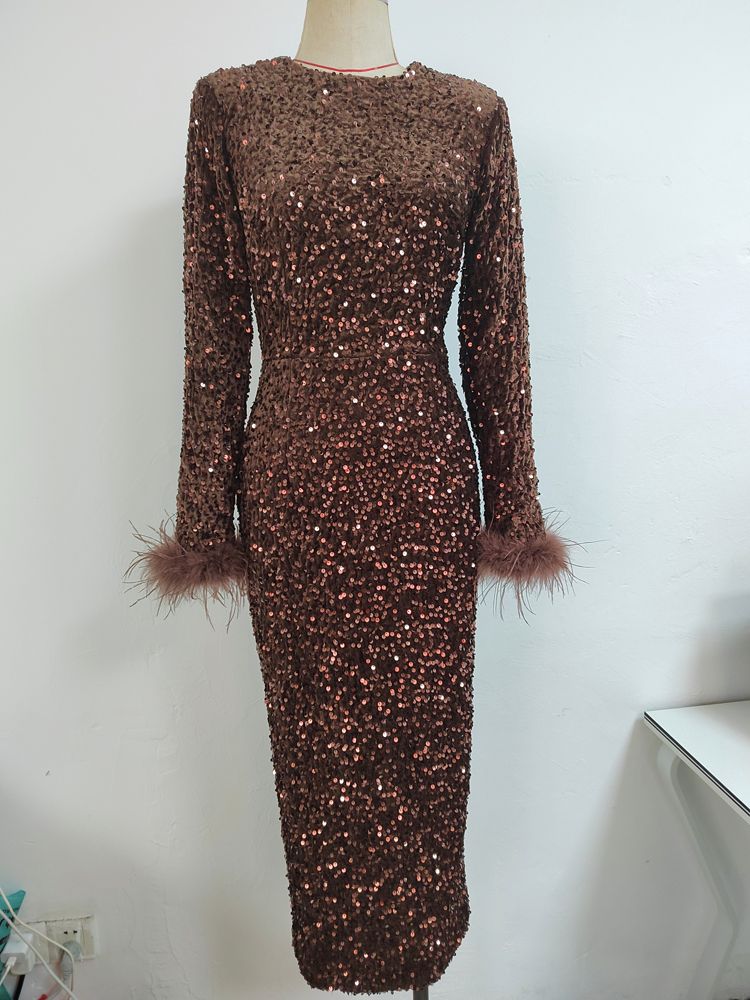 New Women Sexy Winter Long Sleeve Feathers Sequins Brown Black Bodycon Divahotcouture New Women Sexy Winter Long Sleeve Feathers Sequins Brown Black Bodycon Divahotcouture