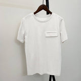 WOTWOY Summer Casual Solid T-shirts Women Fake Pocket O-Neck Cotton Short Sleeve Tees Female Basic Loose Soft Tops Harajuku 2023