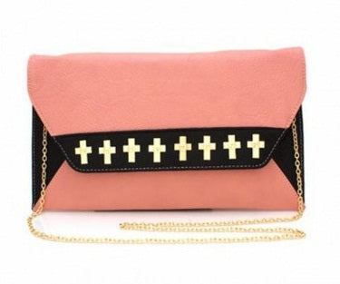 CROSS STUDDED PINK CLUTCH