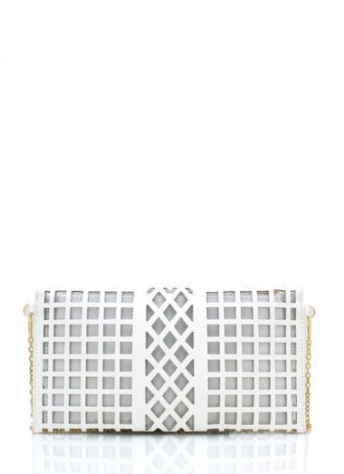 CUT-OUT CAGE WHITE ENVELOPE CLUTCH