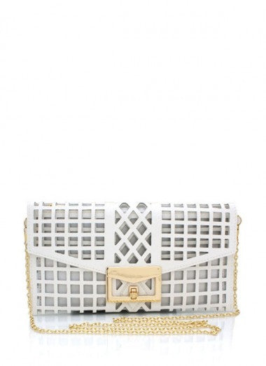 CUT-OUT CAGE WHITE ENVELOPE CLUTCH