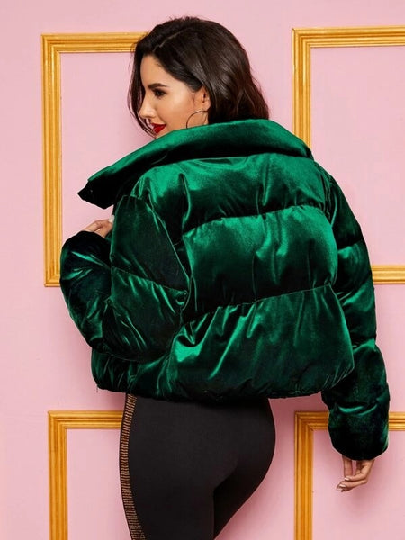 Zipper Front Velvet Padded Jacket
