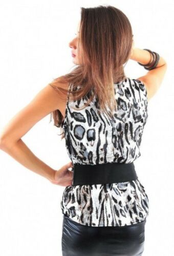 LEOPARD SATIN SLEEVELESS WRAP TOP WITH BELT