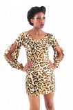 LEOPARD PRINT OPEN SLEEVE BODYCON DRESS