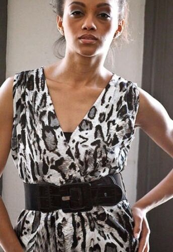 LEOPARD SATIN SLEEVELESS WRAP TOP WITH BELT